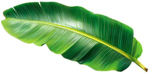 A vibrant green banana leaf with intricate veins, showcasing a fresh and tropical look, ideal for nature-themed designs and environmental projects.