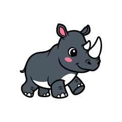 Fototapeta premium Cute baby rhino with a happy smile and pink cheeks, a friendly and adorable vector illustration for wildlife, nature, and animal themes