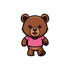Fototapeta premium Cute walking bear character in a pink shirt, a friendly and playful vector illustration for childhood, animals, and mascot designs.