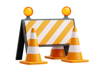 A traffic safety setup featuring a barricade and orange cones, highlighting caution in road construction or maintenance. Ideal for urban safety themes.