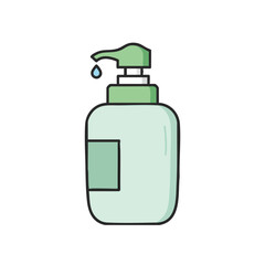 An isolated vector artwork showcases a pastel green liquid soap dispenser, emphasizing health, sanitation, and germ prevention in daily routines.