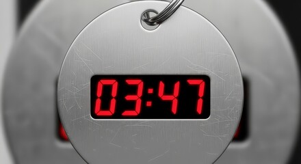 Stay punctual with this modern metallic digital keychain clock showcasing time at 0347 for time management