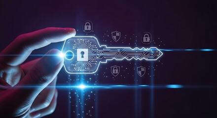 Unlock digital security with glowing cyber key and futuristic circuit board technology