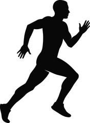 Running silhouette of athletic man in motion, black figure isolated on white, fitness concept, speed, workout, exercise, training