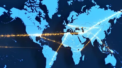 Global network connection visualization world map - Powered by Adobe
