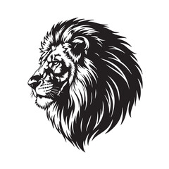 Fototapeta premium Majestic lion head illustration, showcasing intricate details of its mane and facial features, capturing the essence of strength and royalty in a striking design