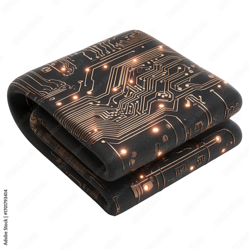 Poster future autumn concept. folded blanket with a circuit board pattern.