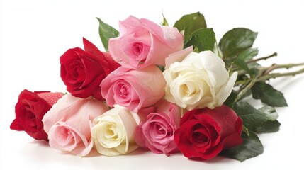 Obraz premium Elegant Bouquet of Roses: Red, Pink, and White Flowers for Romance and Celebration