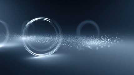 Abstract Glowing Rings with Particle Stream: Modern Technology and Futuristic Design in Blue