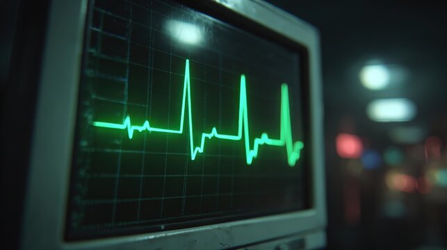 Green Heart Rate Monitor Displaying Vital Signs in Hospital Room for Critical Patient Care