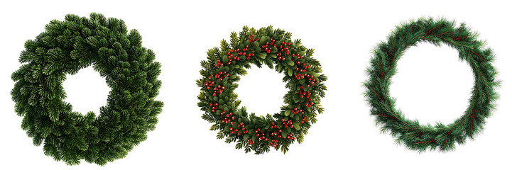 A Christmas Wreath With Red Berries Isolated On Transparent Background 