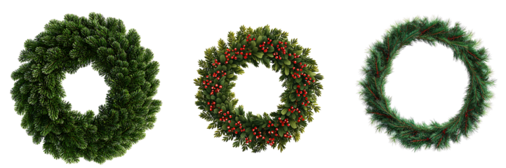 A Christmas Wreath With Red Berries Isolated On Transparent Background 