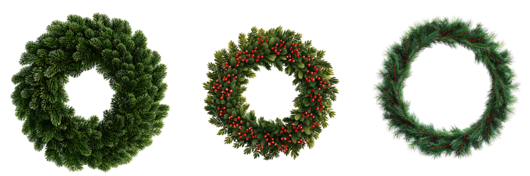 A Christmas Wreath With Red Berries Isolated On Transparent Background 