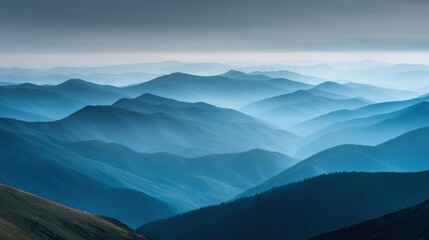 Misty Blue Mountain Ranges Landscape with Atmospheric Perspective, Perfect for Travel and Adventure Concepts
