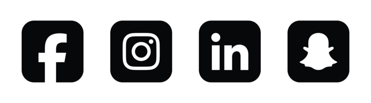 facebook instagram linkedin snapchat social media logo icon set black white square vector