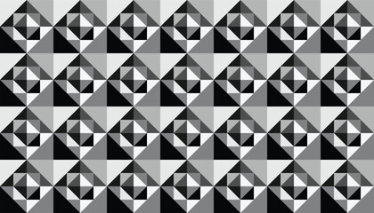 Seamless geometric pattern with triangles in black, white and grey color combination, modern abstract background