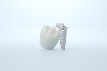 Zirconia Dental Implant and Ceramic Crown for Cosmetic Restoration. 3D render