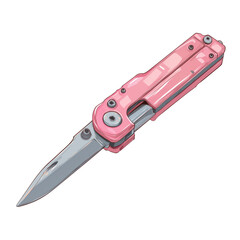 Pink folding knife with sharp silver blade and metallic screws, compact design for easy carrying and practical use, sleek and modern tool for everyday tasks