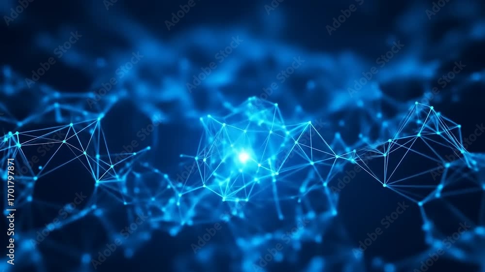 Poster Dynamic Blue Network: Abstract Connection of Data Points and Lines in Motion