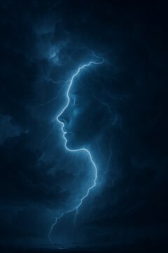 Human Face Silhouette with Electric Thunderstorm