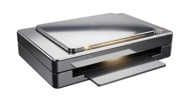 Modern Flatbed Scanner with Sleek Silver Design and Open Lid for Document and Photo Scanning