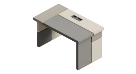 Modern Gray and White Conference Table with Built-in Power Outlet in Office Setting