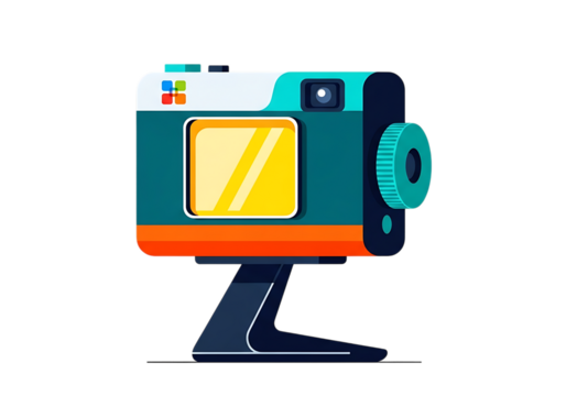 Illustration of retro style camera on a stand isolated on transparent background