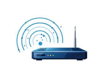 Illustration of wireless router with signal waves isolated on transparent background