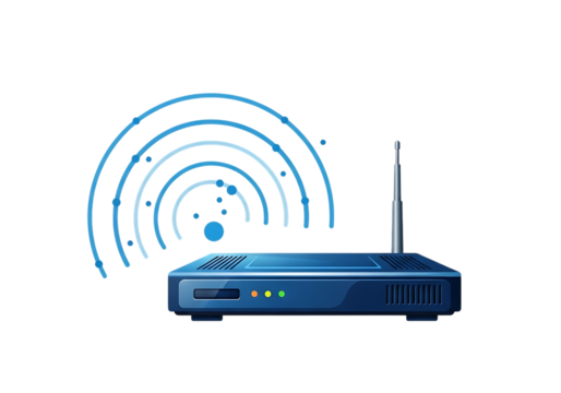 Illustration of wireless router with signal waves isolated on transparent background