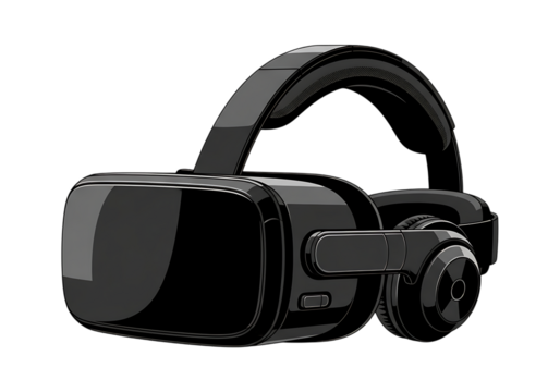 Illustration of black virtual reality headset isolated on transparent background