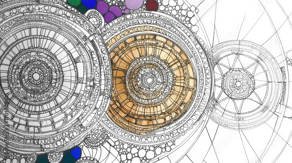 Poster abstract circles intricate patterns detailed linework artistic design complex illustration decorativ