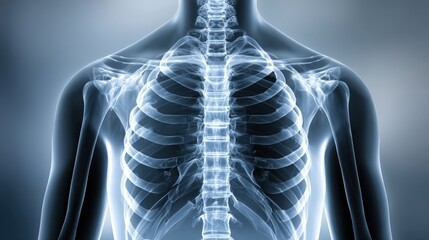 Human Ribcage X-Ray Scan Illustrating Spine and Bone Structure for Medical and Educational Purposes