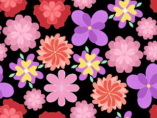 Seamless vector floral pattern with vintage pink flowers and leaves