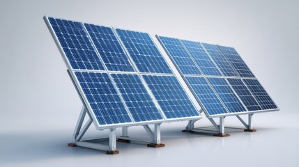 Three large solar panels installed outdoors promoting clean energy solutions with text highlighting commercial uses like