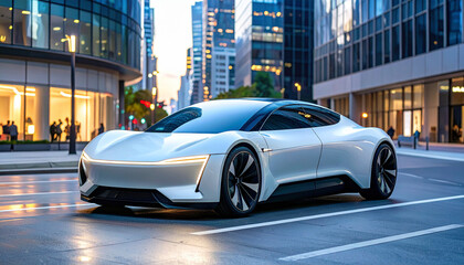 Busy yellow taxi cabs speed through the urban street traffic of New York City