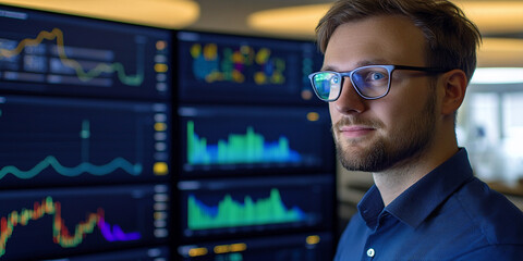 Male analyst in front of dashboard with AI-generated heatmaps