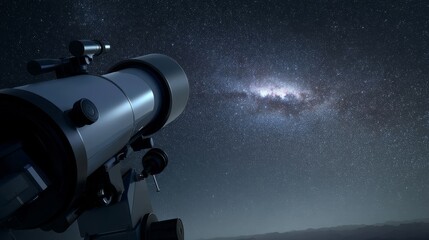 Fototapeta premium A modern astronomical telescope points towards the starry night sky,