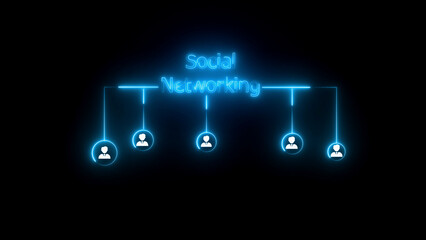 Neon Blue Social Networking Concept with Connected User Icons on Black Background connection people