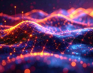 Abstract Cityscape with Glowing Network Antennas