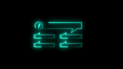 Cyan Neon Question Mark and Labeled Options Flowchart Element on Black Background light glowing
