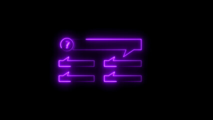 Purple Neon Question Mark and Speech Bubble Flowchart Element on Black Background light glowing