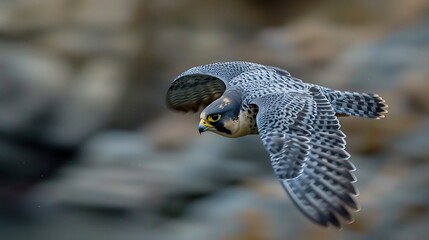 Peregrine falcon in graceful flight, its wings cutting through the air with precision, showcasing the beauty and power of this magnificent bird of prey