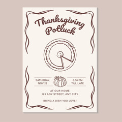 Thanksgiving potluck invitation template with hand-drawn objects. Vector illustration hand drawn thanksgiving dinner invitation template.