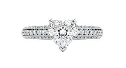 Heart shaped diamond ring isolated on transparent background