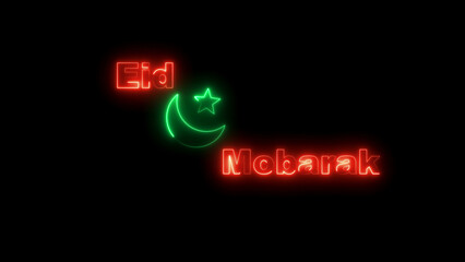 Red and Green Neon Eid Mubarak Text and Crescent Moon Star Symbol on Black Background islam muslim