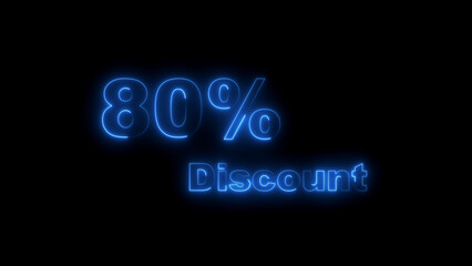Blue Neon 80 Percent Discount Text on Black Background sale offer