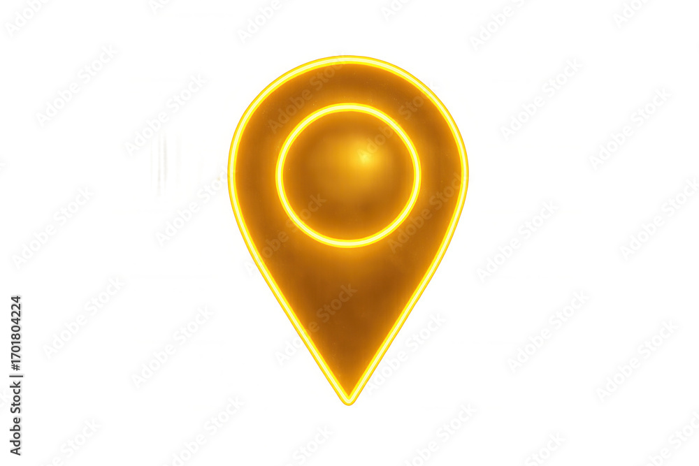 Aufkleber glowing neon location pin radiating golden light, marking position on transparent backdrop for navig