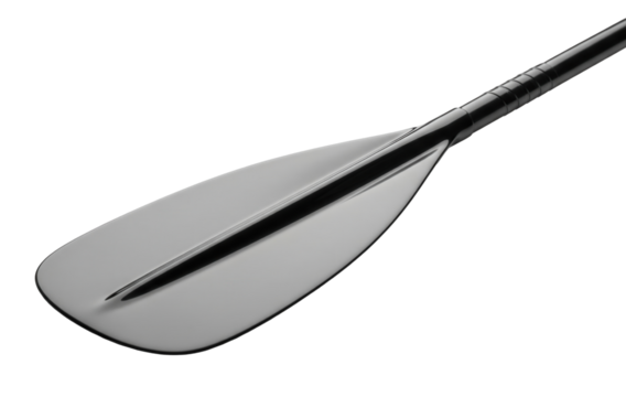 A glossy black and gray paddle with a smooth blade and a ribbed handle is on a clean white surface. Isolated transparent background ( cut-out PNG file ). - Powered by Adobe