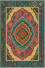 Moroccan Folk art inspired Carpet with modern Pattern in high definition isolated on white canvas with trending colors
