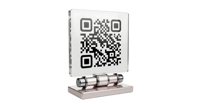 Modern QR Code Display Stand with Digital QR Code on Transparent Screen